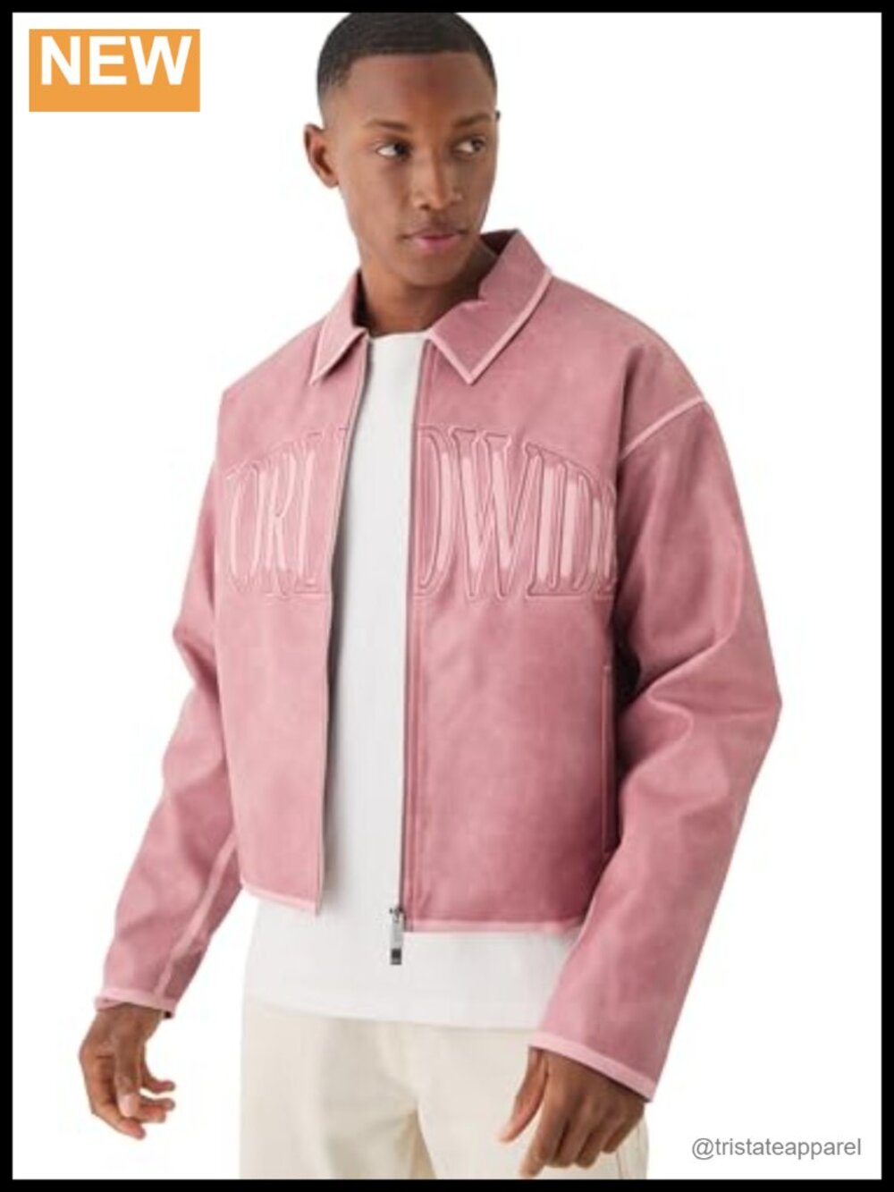 Womens Boxy PU Faux Leather Zip Harrington Jacket Streetwear